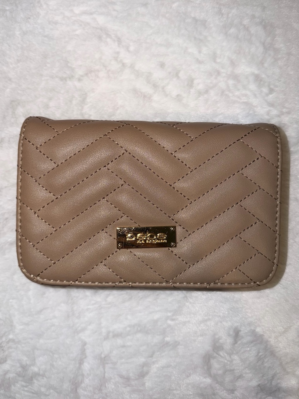 bebe Quilted Chevron Crossbody Bag - Tan